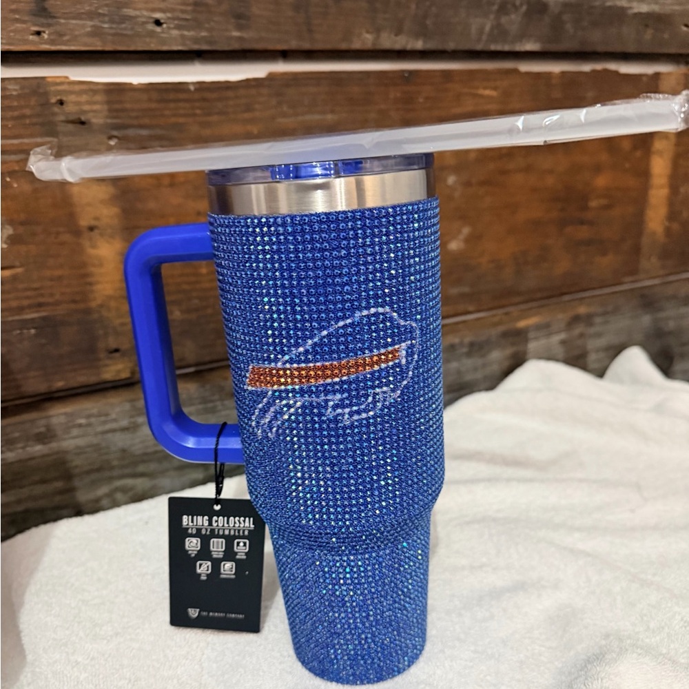 Blinged Fabulous Blue Buffalo Bills NFL Travel Mug with Handle